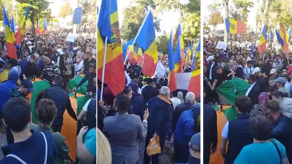 На акции протеста в центре Кишинева за отставку Санду ставят палатки