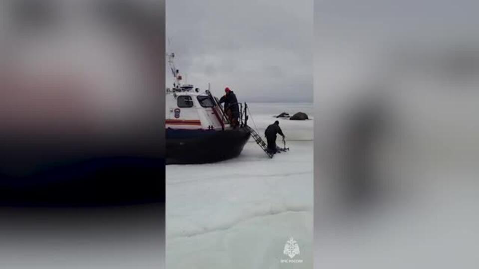 Сотрудники МЧС спасли 15 рыбаков с дрейфовавшей льдины в Финском заливе